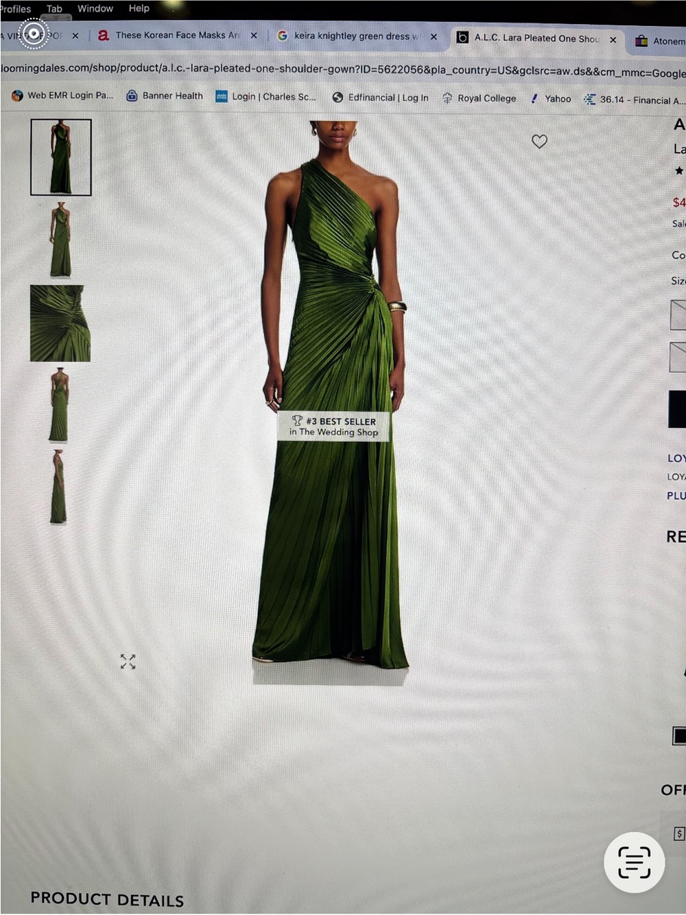 A.L.C. One-Shoulder Green Pleated maxi Evening Dress - Picture 5 of 5